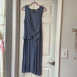 Halogen asymmetrical blue sleeveless blouse medium wrap artsy style.